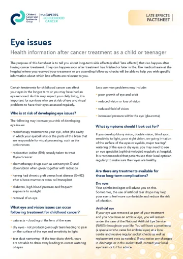 Front cover for late effects factsheet - Eye issues
