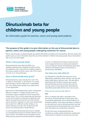 Front cover for drug factsheet - dinutuximab beta