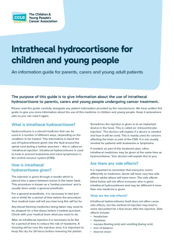 Front cover for drug factsheet - intrathecal hydrocortisone
