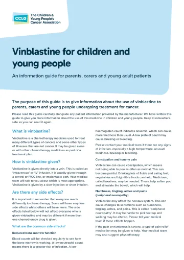 Front cover for drug factsheet - vinblastine