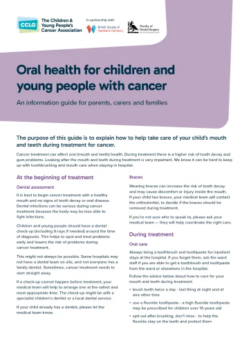 Front cover for factsheet 'Oral health'